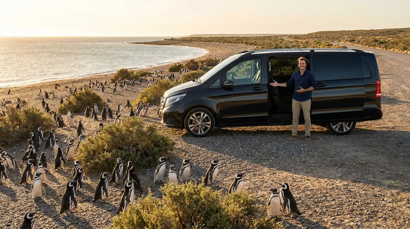 Colonia de pingüinos de Magallanes en la costa de Punta Tombo, Chubut, punto de partida del traslado a Puerto Madryn