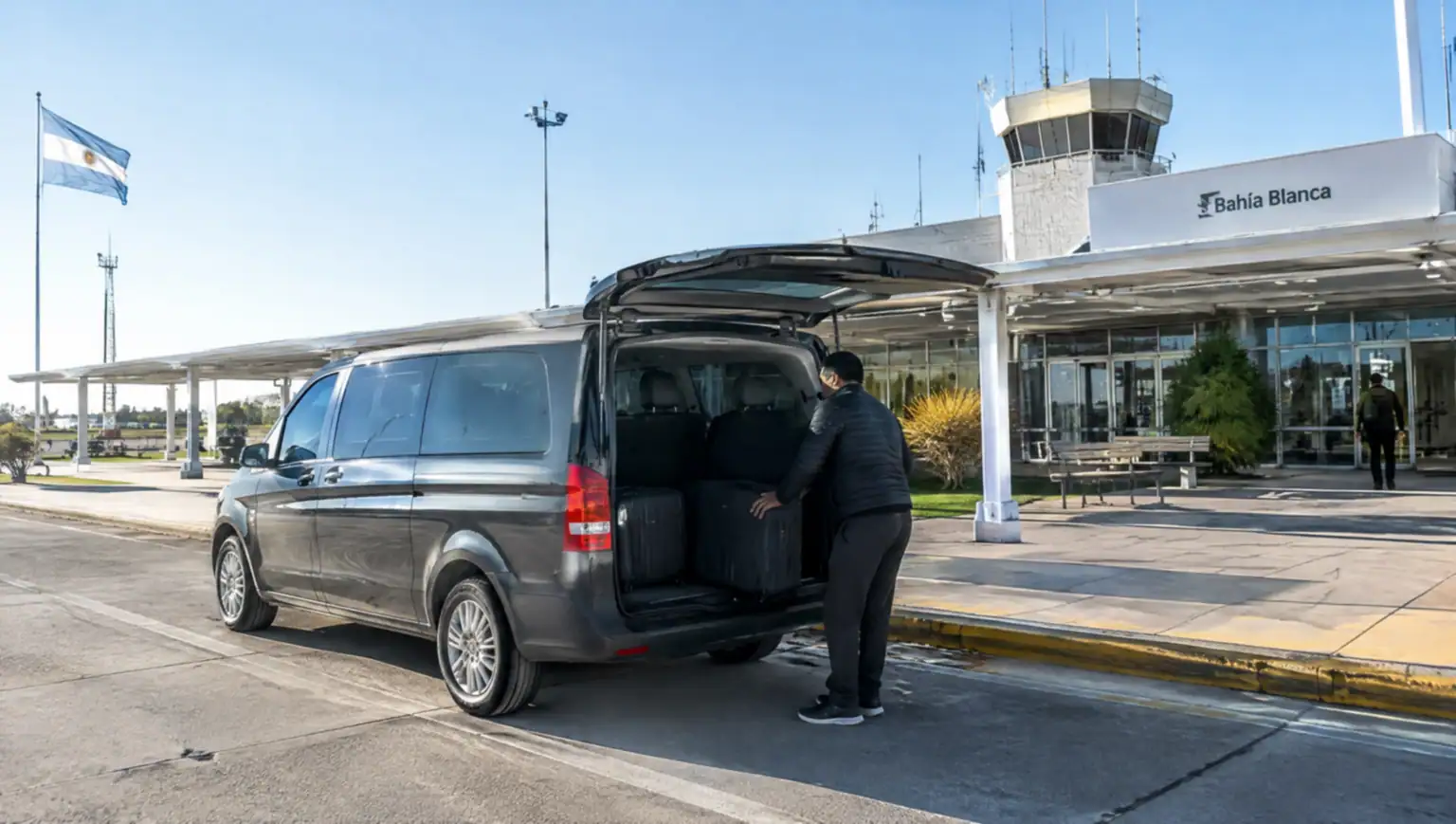 Private driver waiting outside Comandante Espora Airport BHI for a Bahía Blanca transfer
