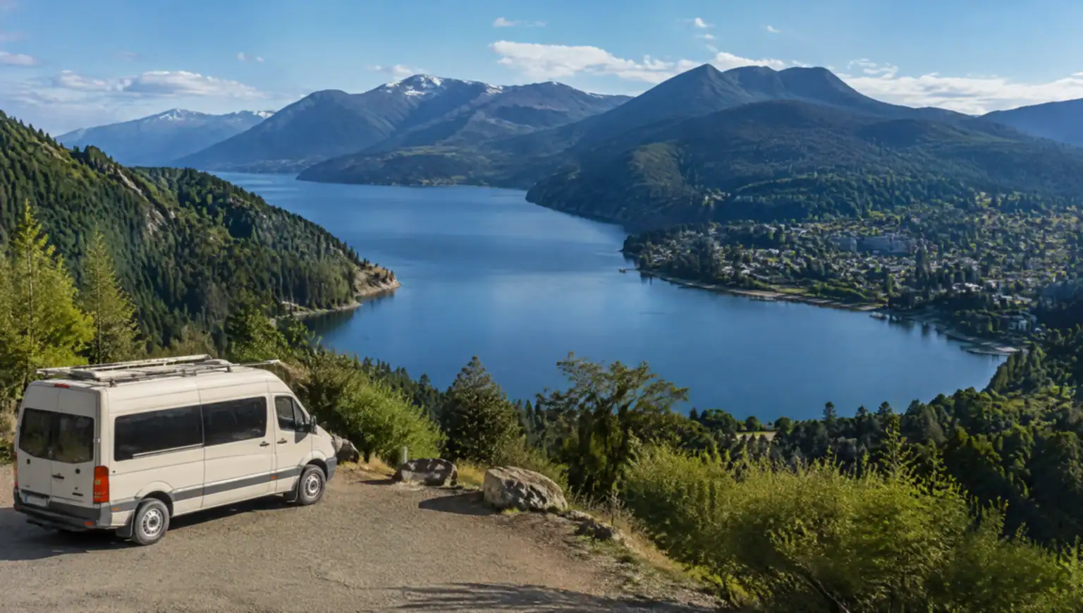 Van de transfer privado dirigindo pela estrada panorâmica de lagos entre San Martín de los Andes e Bariloche
