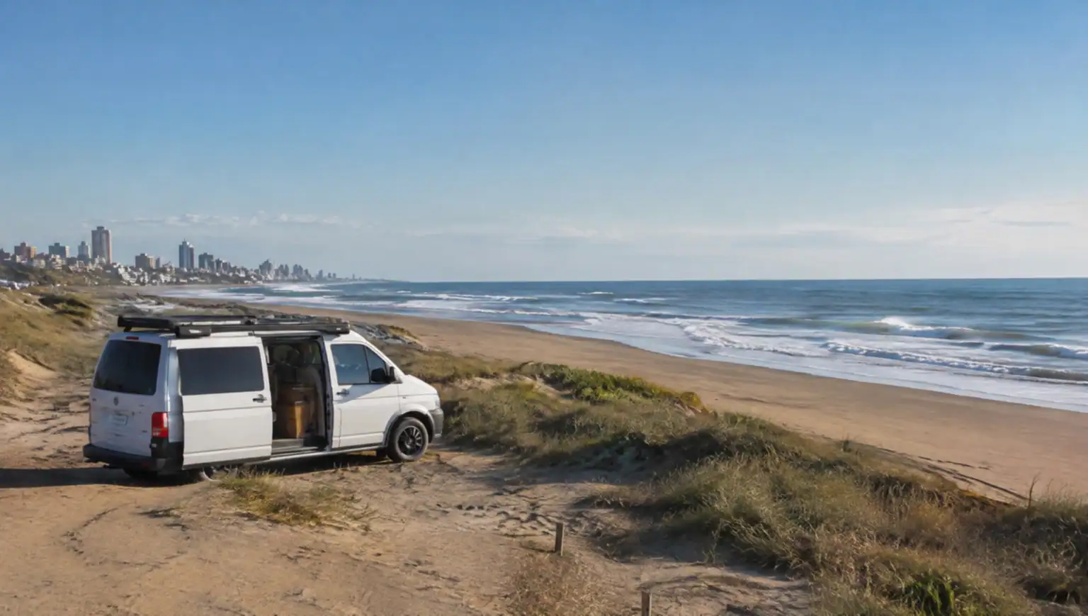 Private transfer van driving from Buenos Aires to Necochea along the Atlantic coast highway