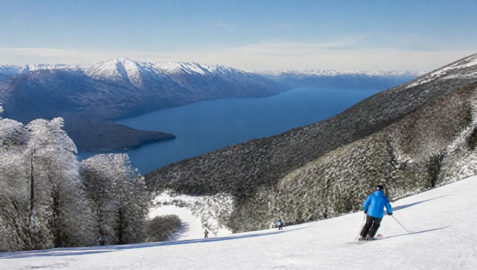 Ski slopes of Cerro Bayo above Lake Nahuel Huapi near Villa La Angostura, Patagonia, Argentina